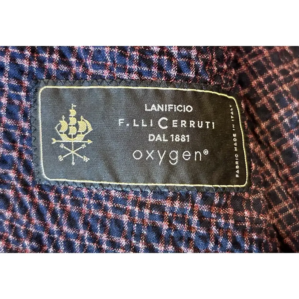 Lanificio F.lli Cerruti Oxygen Italian Blue/Rust Sport Coat Size 40R Wool Cupro‎
